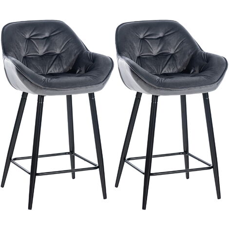 Ensemble de 2 tabourets de bar Gibson en velours avec une hauteur assise de 76 cm gris foncé