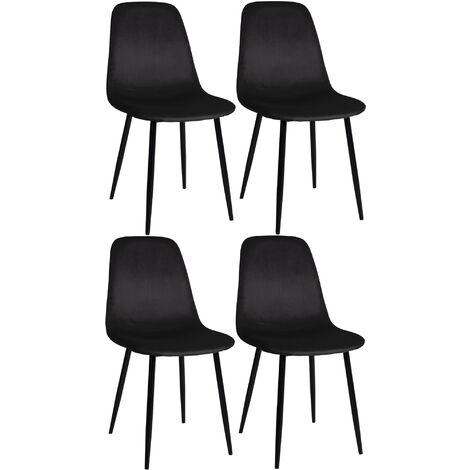 CLP – Set de 4 chaises de salle à manger Napier en velours – Rembourrage confortable – Structure métal noir – Charge max 150 kg (1/5)