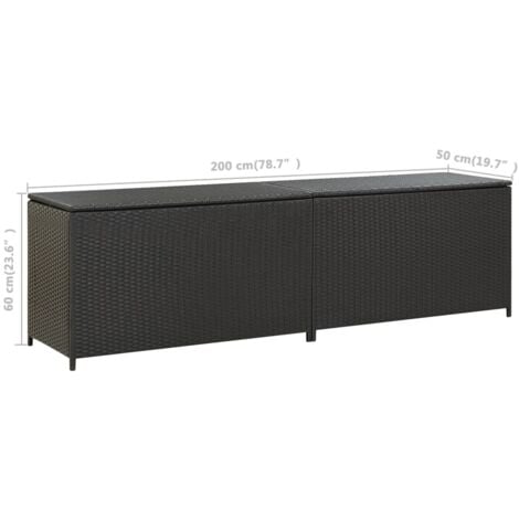 Boîte de rangement de jardin Résine tressée 200x50x60 cm Noir