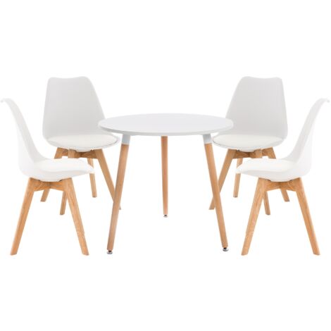 CLP – Ensemble de salle à manger scandinave – Table Ø 80 cm et 4 chaises – Bois de hêtre et MDF – Style moderne pour cuisine et salon (1/9)