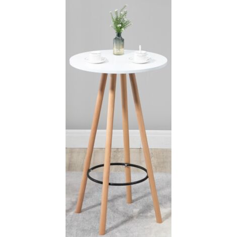 CLP – Table haute de bar ronde Livia – Hauteur 107 cm – Largeur 60 cm – Bois hêtre et métal – Repose-pieds circulaire intégré