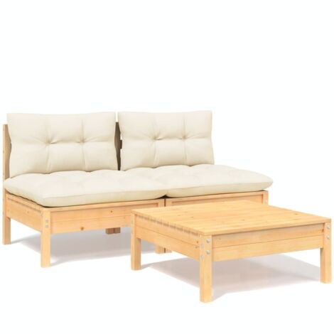 vidaXL 3 Piece Garden Lounge Set with Cream Cushions Pinewood (1/5)