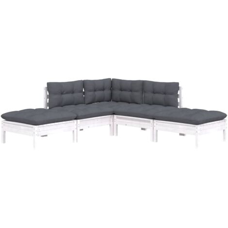 vidaXL 5 Piece Garden Lounge Set with Cushions White Pinewood (1/5)