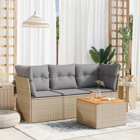 vidaXL 4 Piece Garden Sofa Set with Cushions Beige Poly Rattan (1/3)