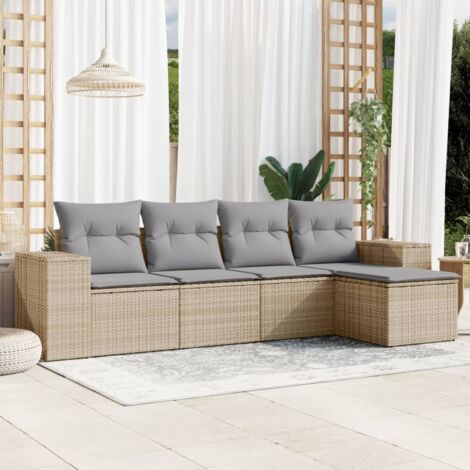 vidaXL 5 Piece Garden Sofa Set with Cushions Beige Poly Rattan (1/3)