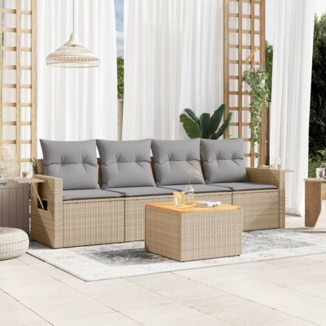 vidaXL 5 Piece Garden Sofa Set with Cushions Mix Beige Poly Rattan (1/3)