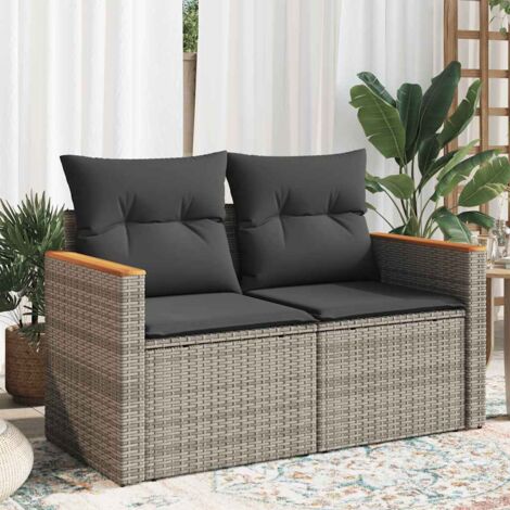 Vidaxl – Canapé de jardin 2 places en résine tressée – Coussins gris épais – Résistant aux intempéries – Housses amovibles et lavables (1/5)