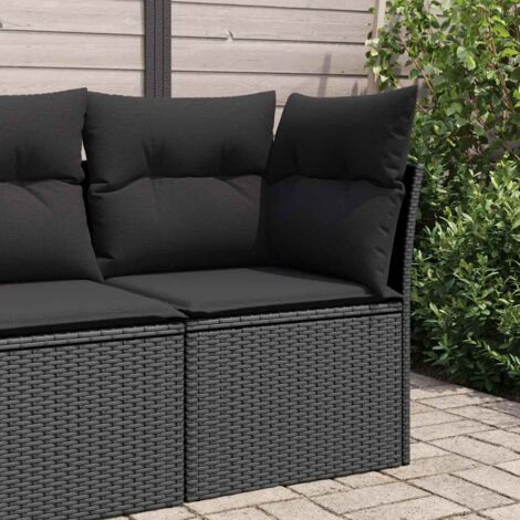 vidaXL Garden Sofa Corner with Cushions Black Poly Rattan (1/5)