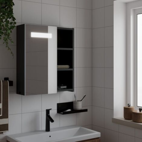 vidaXL Bathroom Mirror Cabinet with LED Light Black 45x13x52 cm (1/5)