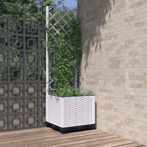 vidaXL Garden Planter with Trellis&Wheels White 40 x 40 x 136 cm