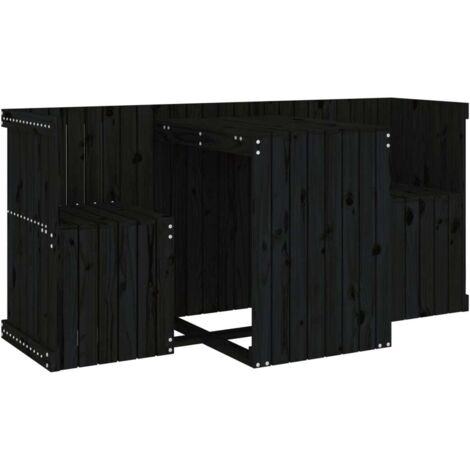 Vidaxl – Ensemble de balcon 2 places en bois de pin massif noir – Dimensions 158,5 x 72 x 75 cm – Conception à lattes pour évacuation d'eau (1/5)