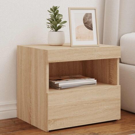 vidaXL Bedside Cabinet with LED Lights Sonoma Oak 50x40x45 cm (1/5)
