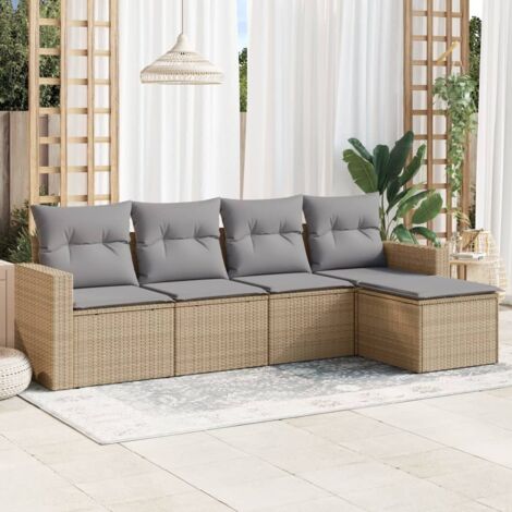 vidaXL 5 Piece Garden Sofa Set with Cushions Beige Poly Rattan (1/3)