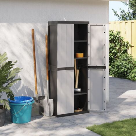 Vidaxl – Armoire de jardin en polypropylène gris et noir 65x37x165 cm – Résistante aux intempéries – Étagère réglable 60 kg – Design compact