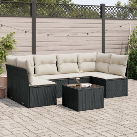 vidaXL 7 Piece Garden Sofa Set with Cushions Black Poly Rattan (1/3)