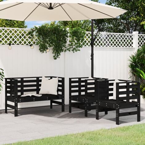 vidaXL 3 Piece Garden Lounge Set Black Solid Wood Pine (1/5)