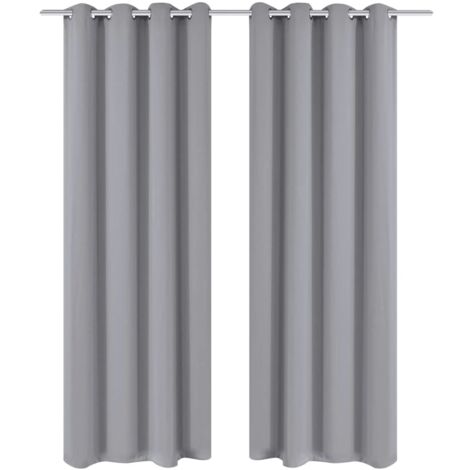 Rideau occultant 2 pcs avec œillets métalliques 135x175 cm Gris