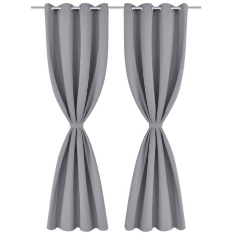 Rideau occultant 2 pcs avec œillets métalliques 135x175 cm Gris