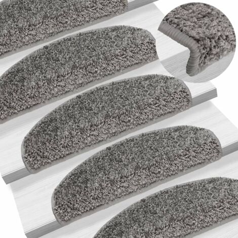 Tapis d'escalier 15 pièces 65 x 21 x 4 cm Gris Demi-rond Grand vidaXL