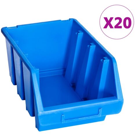 Vidaxl – Bacs de rangement empilables 20 pcs bleu plastique – Dimensions 170 x 240 x 126 mm – Fente d'étiquetage – Pour garage et atelier