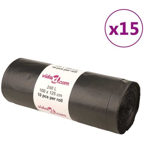 Vidaxl – Lot de 150 sacs poubelles noir 240 L – Film PEBD résistant aux déchirures – Design avec point de rupture – Pour déchets ménagers et extérieurs (1/6)