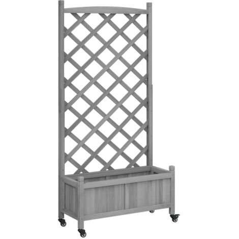 Jardinière avec treillis et roues gris bois massif de sapin vidaXL