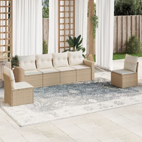vidaXL 6 Piece Garden Sofa Set with Cushions Beige Poly Rattan (1/3)