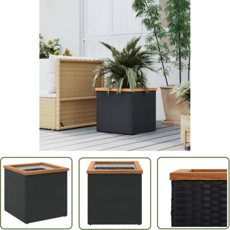 The Living Store Jardinière noir 40x40x40 cm résine tressée - Jardinier Noire - Pot De Fleurs Exterieur - Jardinerie - Plante Interieur - Décoration Balcon