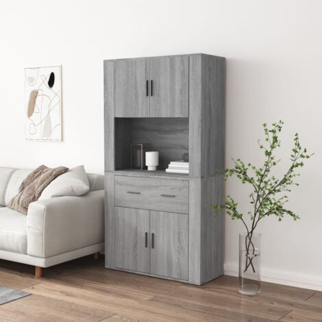 Vidaxl – Buffet haut sonoma gris en bois d'ingénierie – Dimensions 80 x 33 x 70 cm – Résistant à l'humidité – Fixation murale incluse