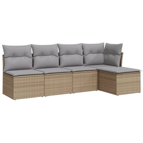 vidaXL 5 Piece Garden Sofa Set with Cushions Beige Poly Rattan (1/3)