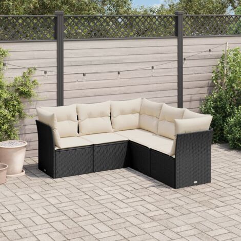 vidaXL 5 Piece Garden Sofa Set with Cushions Black Poly Rattan (1/3)