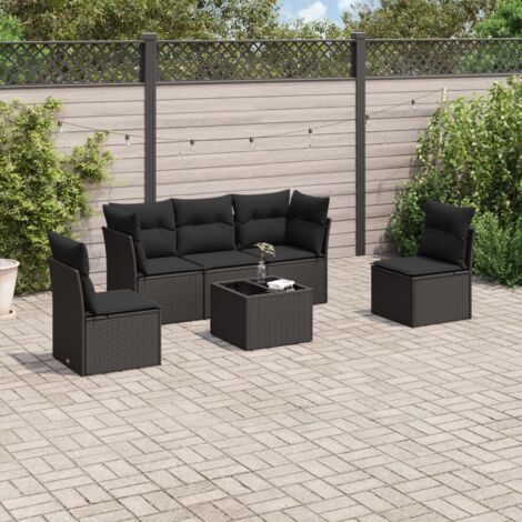 vidaXL 6 Piece Garden Sofa Set with Cushions Black Poly Rattan (1/3)