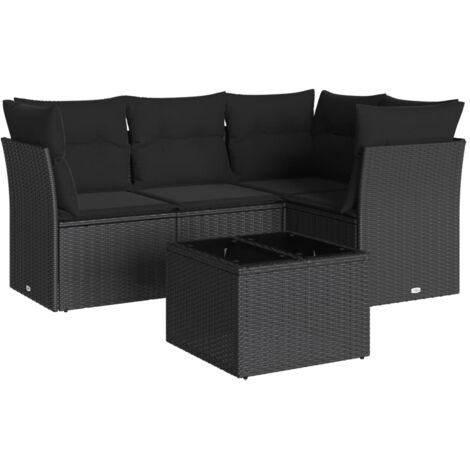 vidaXL 5 Piece Garden Sofa Set with Cushions Black Poly Rattan (1/3)