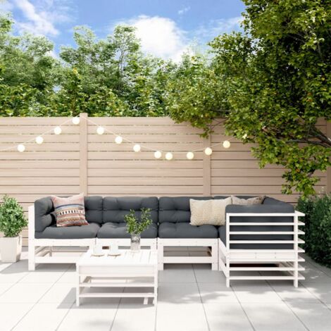Salon de jardin 6 pcs Blanc Bois de pin massif vidaXL (1/5)