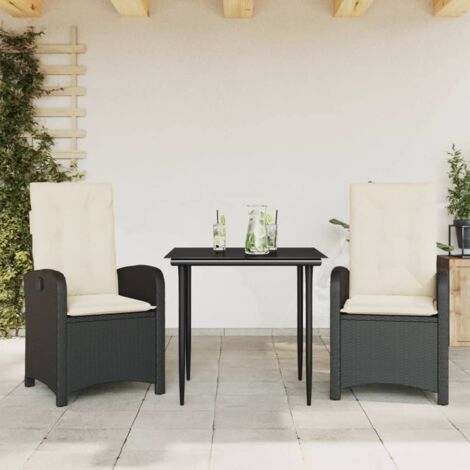 vidaXL 3 Piece Garden Dining Set with Cushions Black Poly Rattan (1/5)