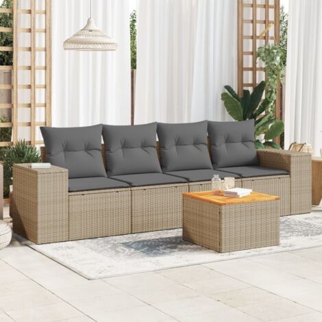 vidaXL 5 Piece Garden Sofa Set with Cushions Beige Poly Rattan (1/3)