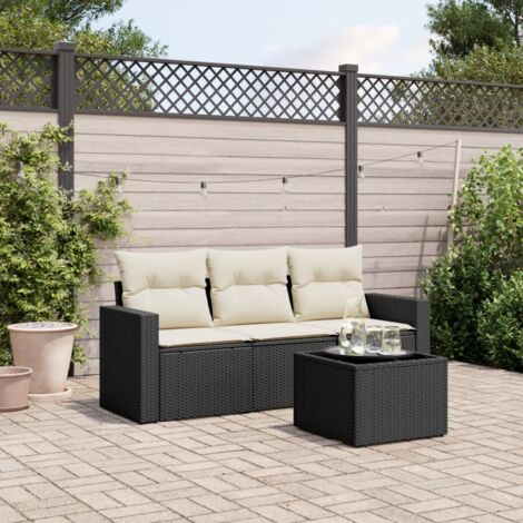 vidaXL 4 Piece Garden Sofa Set with Cushions Black Poly Rattan (1/3)