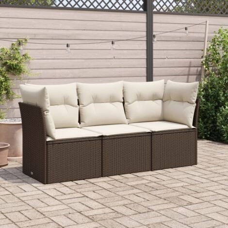 vidaXL 3 Piece Garden Sofa Set with Cushions Brown Poly Rattan (1/3)