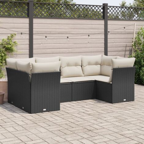 vidaXL 6 Piece Garden Sofa Set with Cushions Black Poly Rattan (1/3)