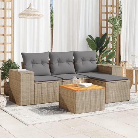 vidaXL 5 Piece Garden Sofa Set with Cushions Beige Poly Rattan (1/3)