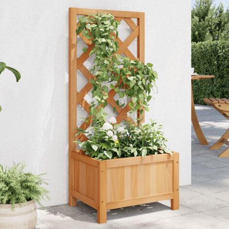 Vidaxl – Jardinière en bois massif de sapin marron avec treillis – Dimensions 40 x 30 x 90 cm – Ventilation et drainage efficaces