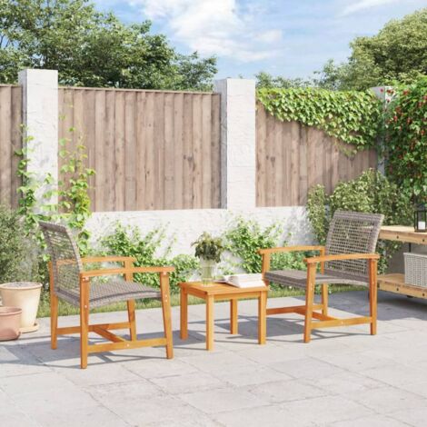 Ensemble de bistro 3 pcs gris résine tressée et bois d'acacia vidaXL