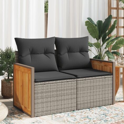 vidaXL Garden Sofa with Cushions 2-Seater Grey Poly Rattan (1/5)