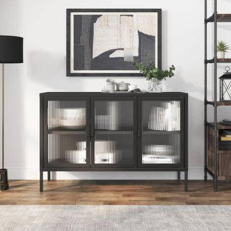 Vidaxl – Buffet noir 105x35x70 cm – Verre cannelé et acier enduit de poudre – 1 étagère réglable – Niveleurs au fond (1/5)