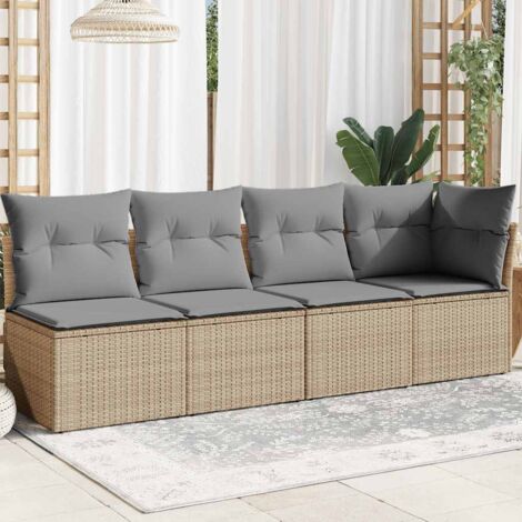 vidaXL Garden Sofa with Cushions 4-Seater Beige Poly Rattan