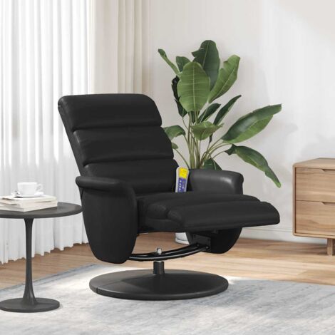 Vidaxl – Fauteuil relax inclinable avec fonction massage – Similicuir noir – 6 points de massage – Pivotant 360° – Télécommande incluse