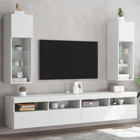 Meubles TV avec lumières LED 2 pcs blanc 30,5x30x90 cm vidaXL