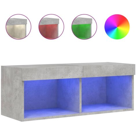 Meuble TV avec lumières LED gris béton 80x30x30 cm