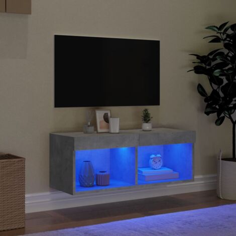 Meuble TV avec lumières LED gris béton 80x30x30 cm