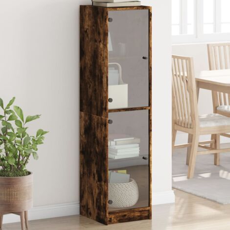 Vidaxl – Buffet haut en chêne fumé 35x37x142 cm – 4 compartiments vitrées – Résistant à l'humidité – Élégance intérieure